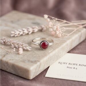 Rustic Ruby Rope-Edge Solitaire Ring